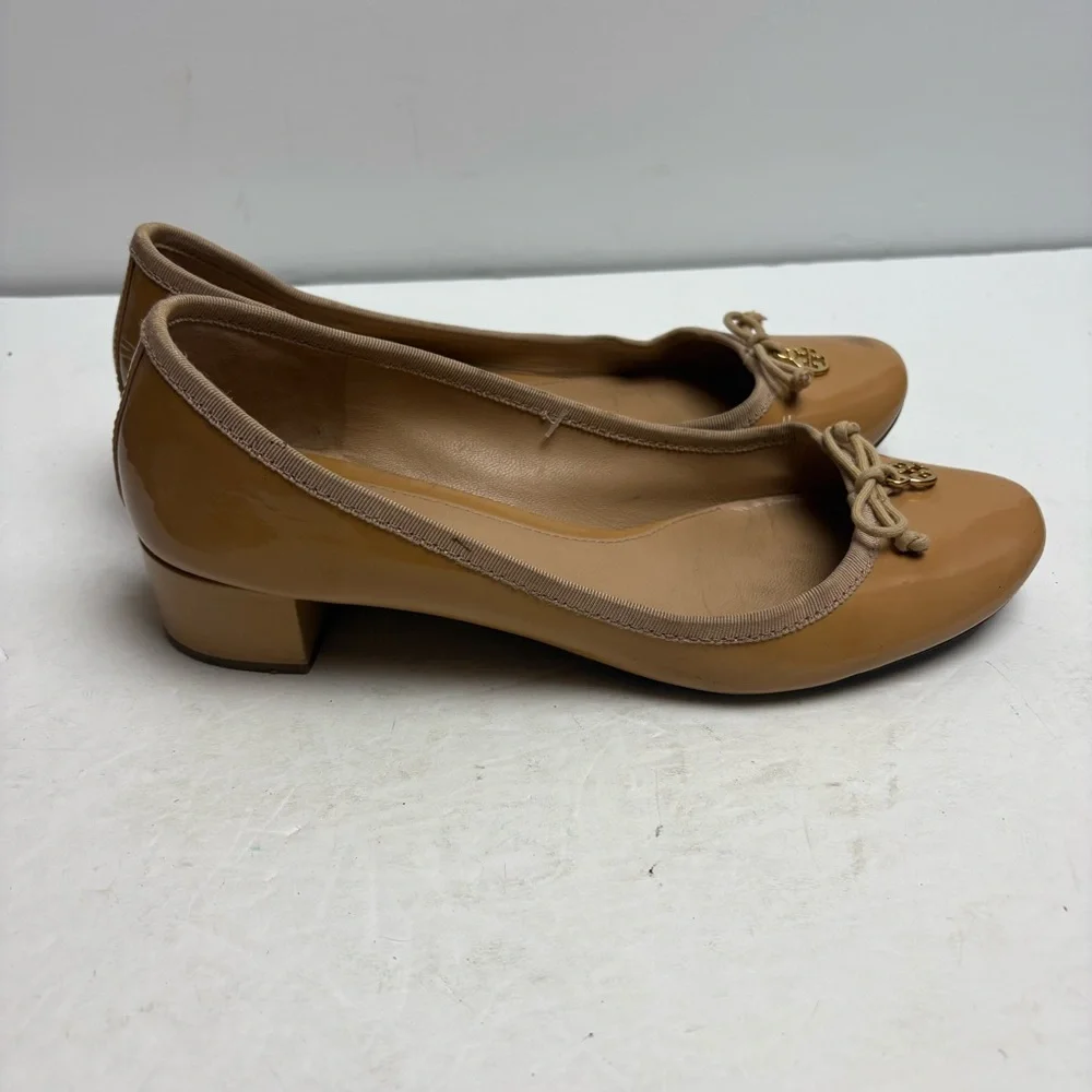 Tory Burch Chelsea Block Heel Tan Nude Women's Shoes Patent Leather size 9